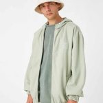 Hooded Denim Jacket Zipper Detail - Image 3