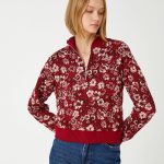Jacquard Floral Sweater Half Zipper - Image 3