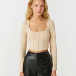 Long Sleeve T-Shirt Crop Square Collar - Image 3