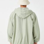 Hooded Denim Jacket Zipper Detail - Image 4